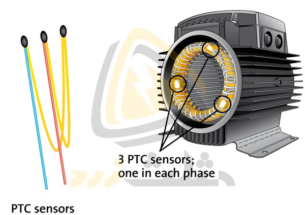 سنسورهای داخلی کنترل حرارت به صورت PTC روی هر فاز