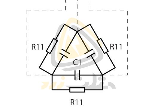 خازن سه فاز فشار ضعیف تشکیل شده از سه واحد تکفاز با اتصال داخلی مثلث و سه مقاومت تخلیه