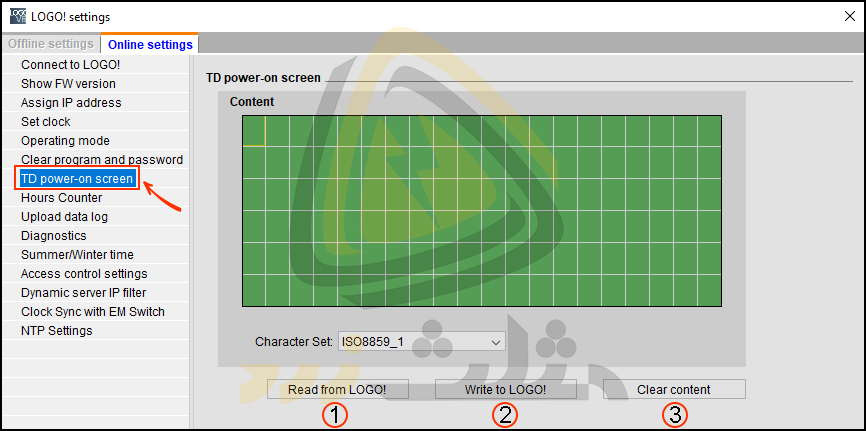 Set LOGO! TD Power-on Screen در منوی Transfer