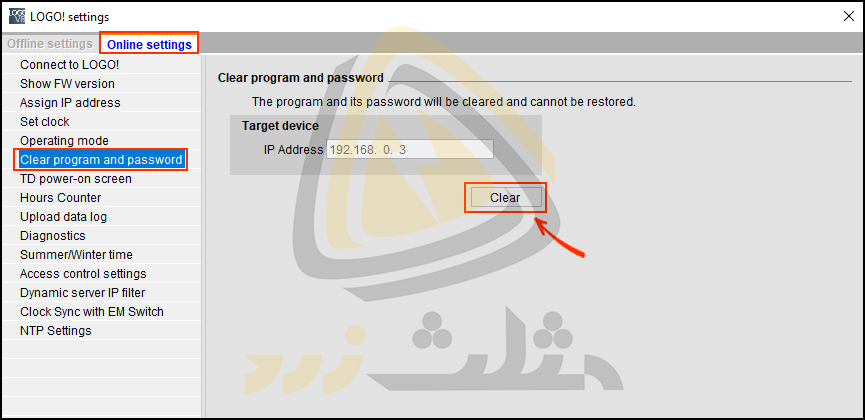 Clear User Program and Password