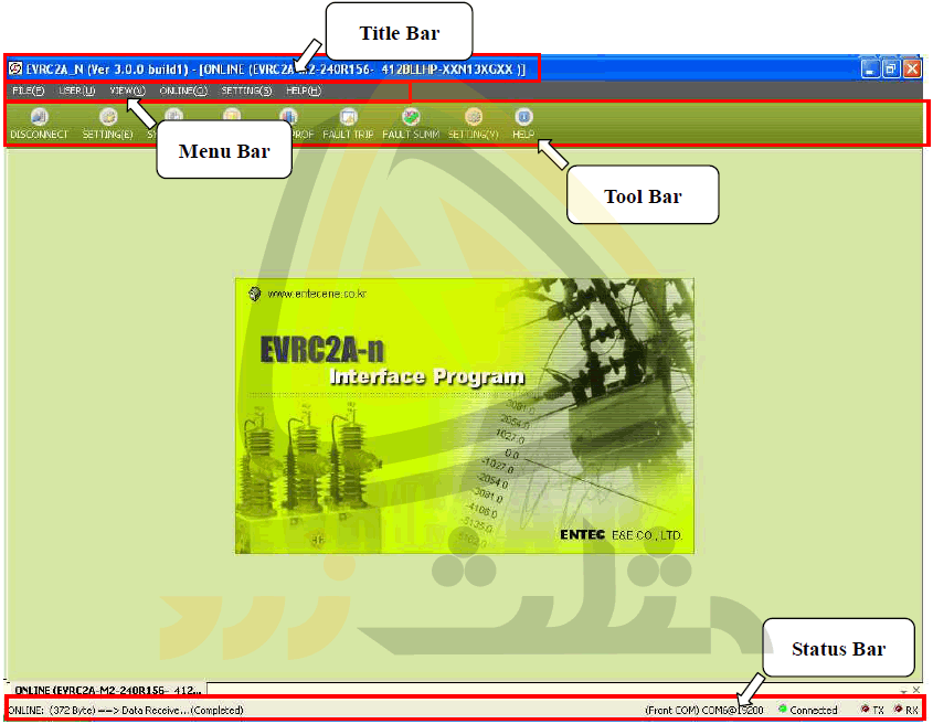 پنجره ی اصلی نرم افزار EVRC2A-n