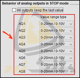 تنظیم Value range type در پنجره مربوط به بلوک خروجی آنالوگ لوگو