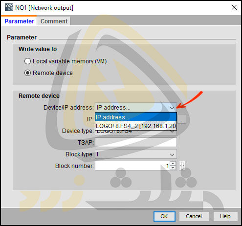 گزینه device/ip address در لوگو برای خروجی شبکه NQ