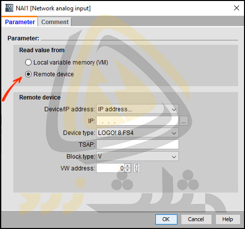 پنجره مشخصات بلوک NAI گزینه Remote device