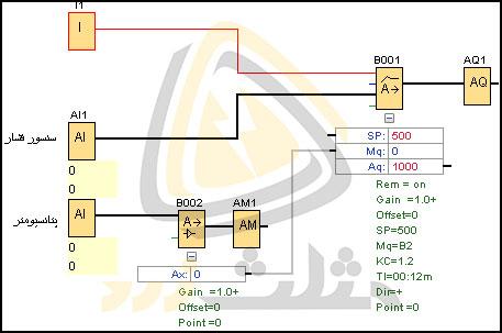 شبیه سازی مدار برنامه نویسی شده در مثال 2 از استفاده از کنترلر PI لوگو