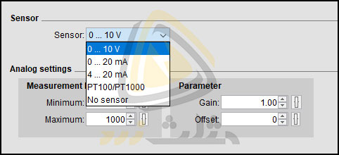 گزینه ی Sensor در پنجره مشخصات بلوک PI در لوگو