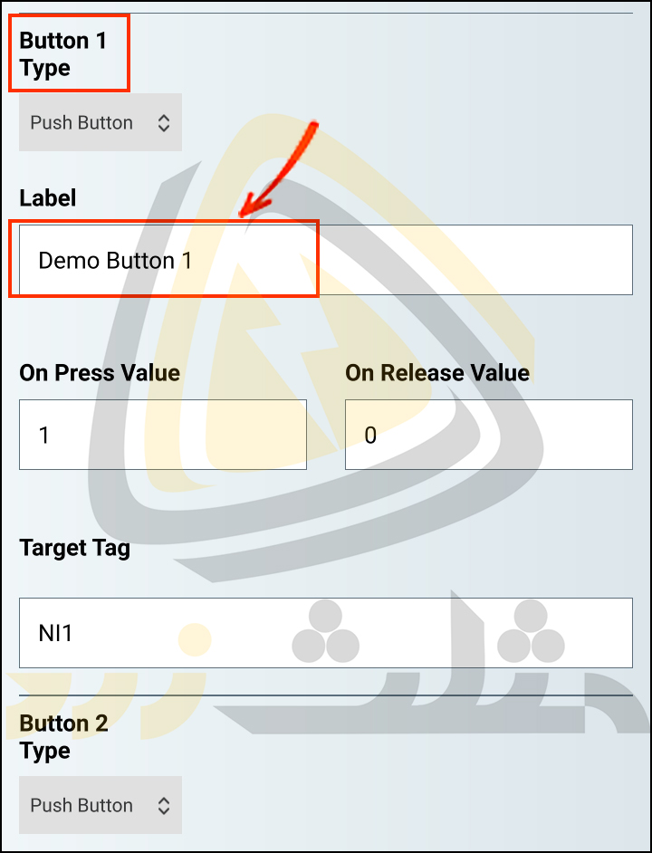غییر نام Button 1 از Demo Button 1 به Start از قسمت Button 1 Type بخش Lable