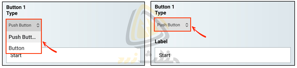 قسمت پایین Button Type مستطیل‌ایی با عنوان Push Button