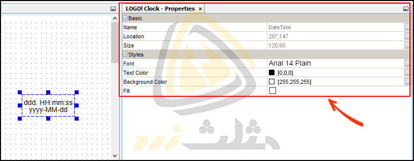 پنجره ی Logo clock – Properties 