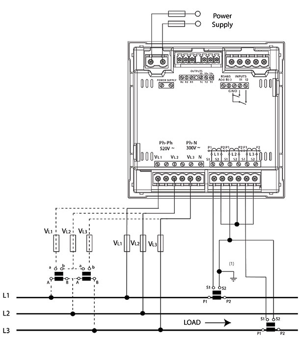 شبکه سه فاز و سه سیمه با اتصال آرون با دستگاه های CVM-C10-ITF و CVM-C10-MC