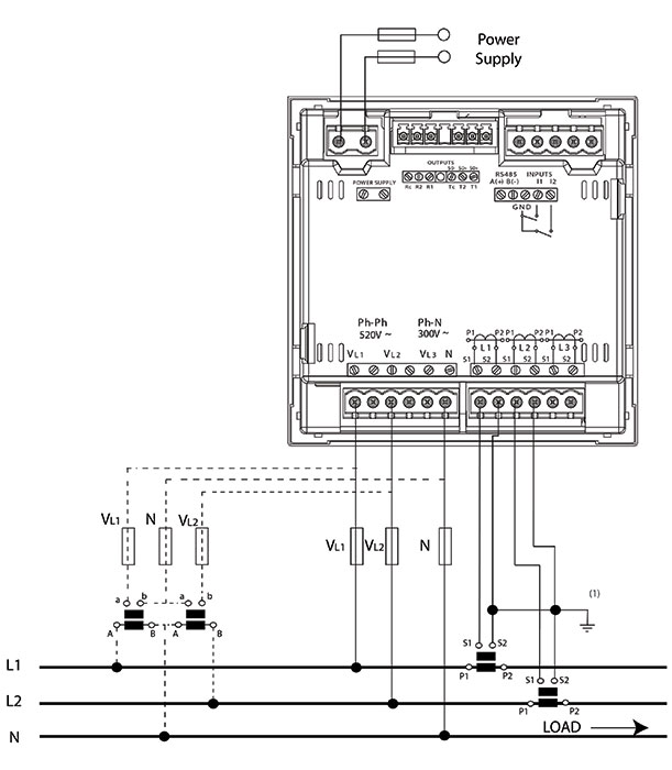 شبکه دوفاز و سه سیمه با دستگاه های CVM-C10-ITF، CVM-C10-MC و CVM-C10-mV